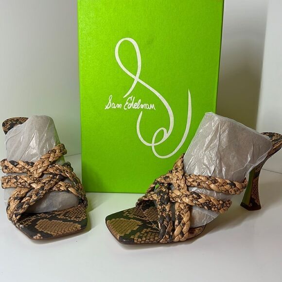 Sam Elderman Marjorie Dark Wheat Snakeskin Slip-on Heels sz 9.5 M - Picture 1 of 5